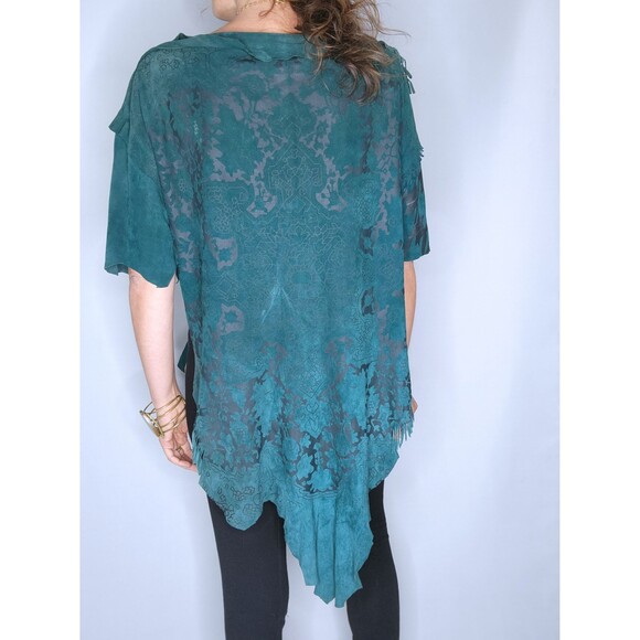 Vintage LEATHER Suede Fringes Top Blouse Asymmetrical Leather Blouse SOFT S - Picture 6 of 10